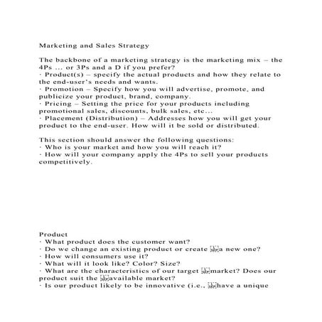 Marketing and Sales StrategyThe backbone of a marketing strate.docx