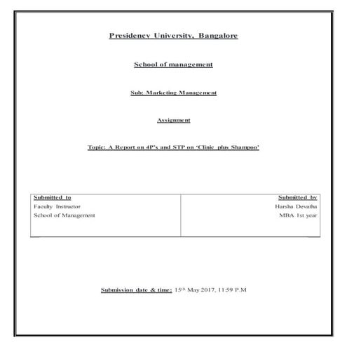 A report on 4p's and STP of clinic plus shampoo