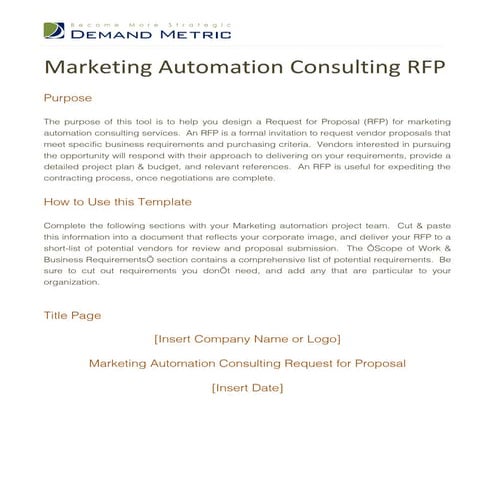 Marketing Automation Consulting RFP