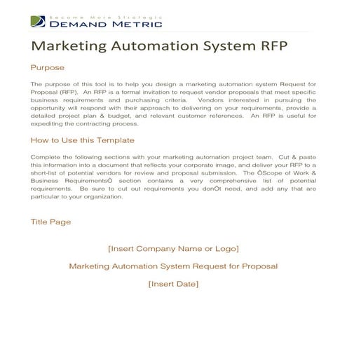 Marketing Automation System RFP