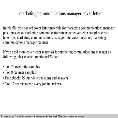 Marketing communications manager cover letter | PPT