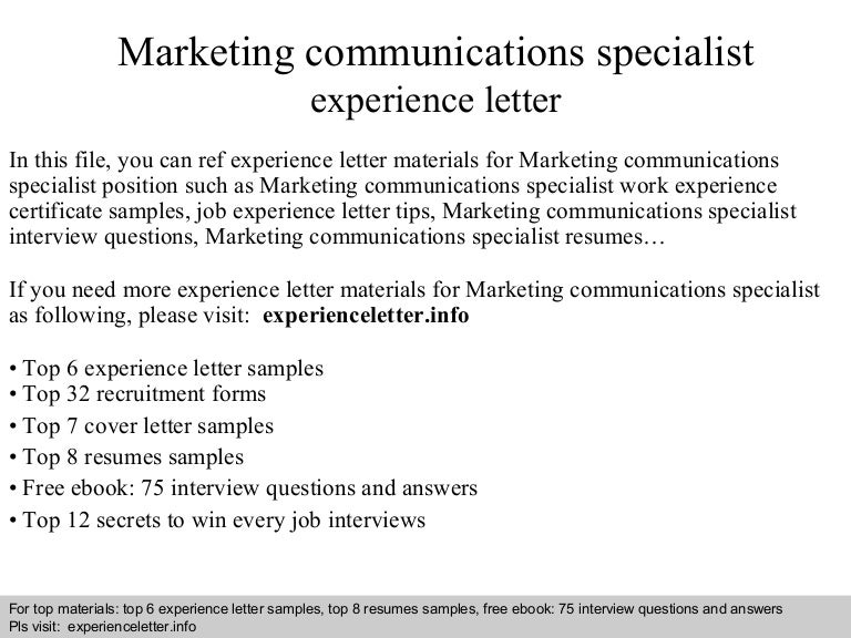marketing specialist cover letters