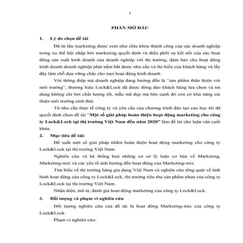 Đề tài Marketing công ty Lock&Lock, dụng cụ gia đình, nhựa, HAY!