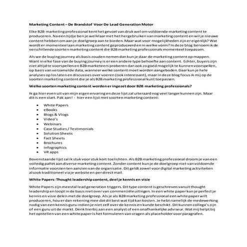 Marketing content  - de brandstof voor de lead generation motor