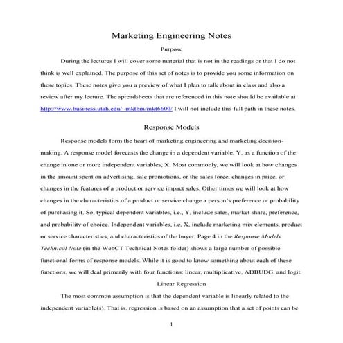 Marketing Engineering Notes