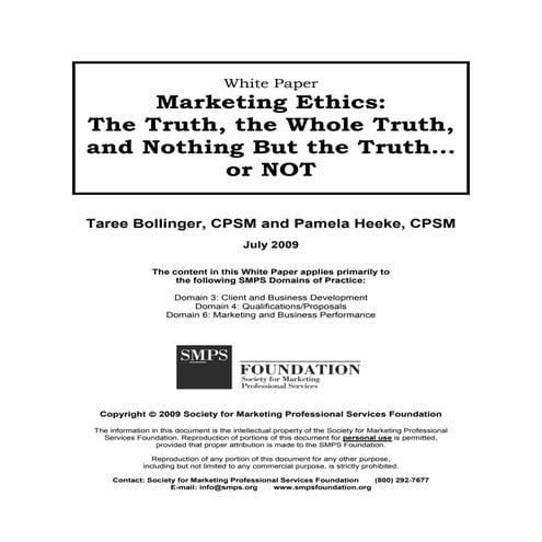 Marketing Ethics White Paper SMPS Foundation