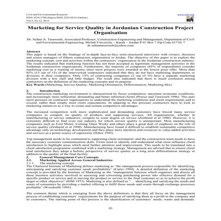 Marketing for service quality in jordanian construction project organisation