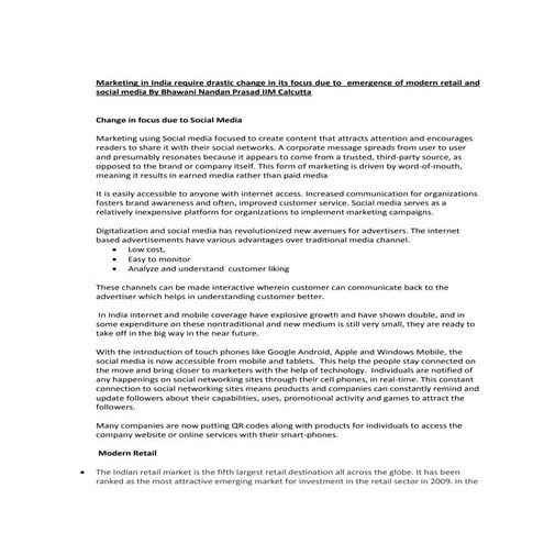 Marketing in india require drastic change   emergence of modern retail and so...