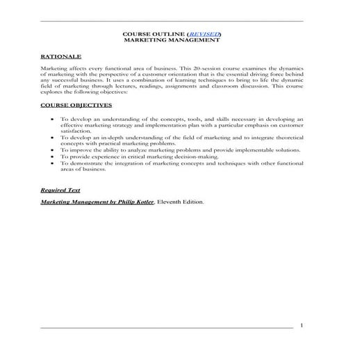 Marketing management  -- course outline 2003-2004 -- revised