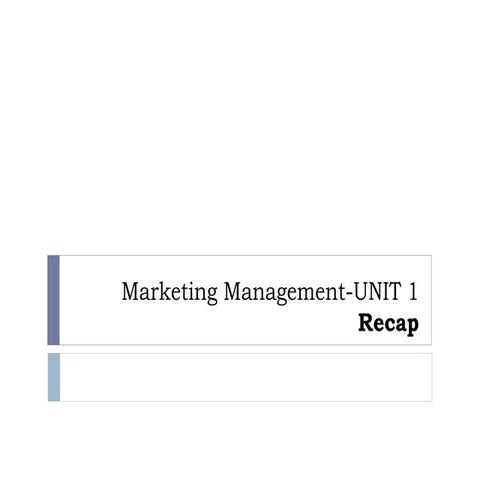 Marketing management recap unit 1