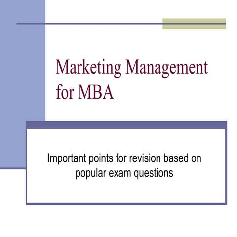 Marketing Management for MBA