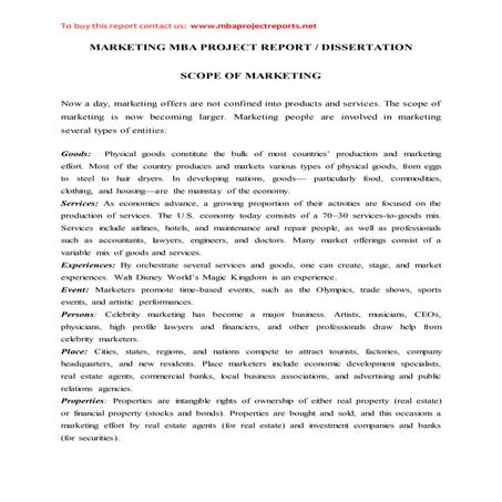 Marketing mba project report
