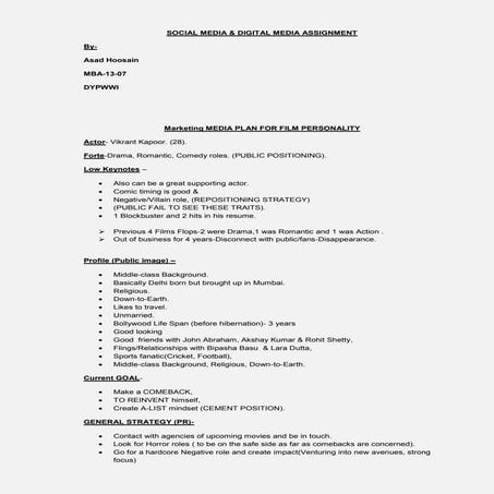 Marketing media plan for film personality