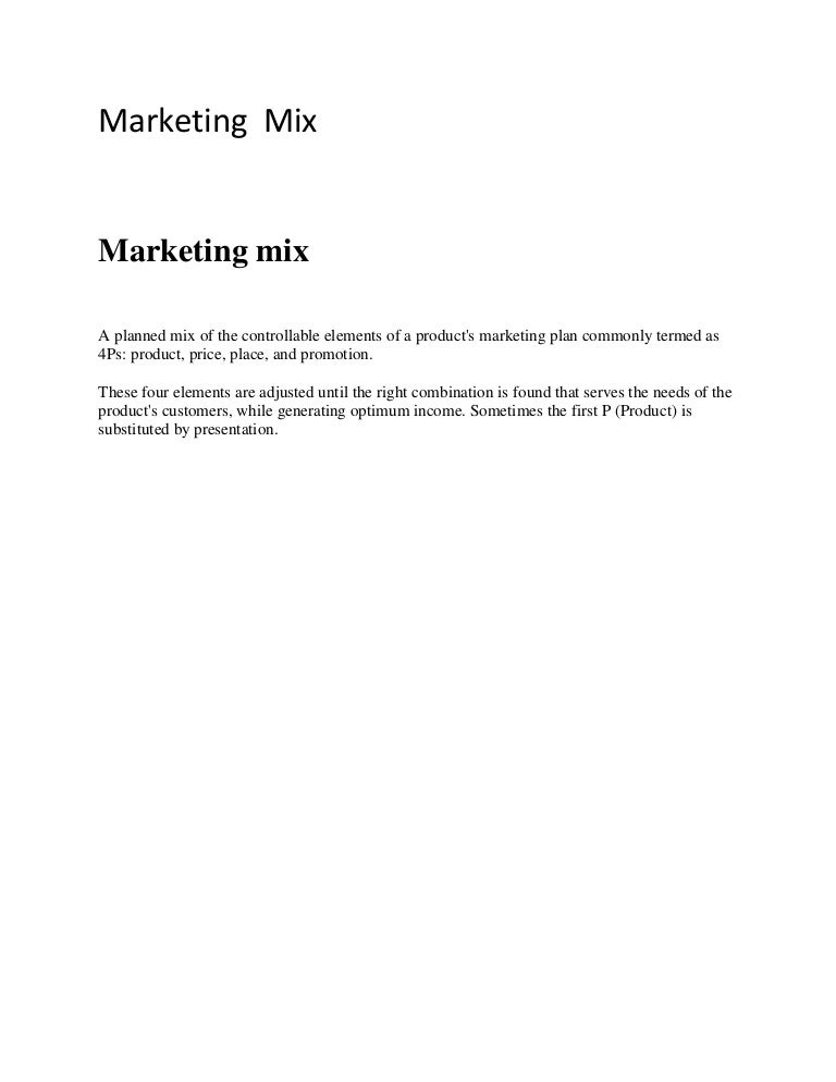 four elements of marketing mix