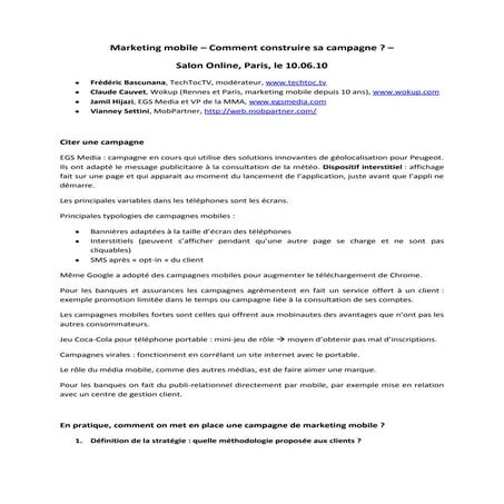 Marketing mobile - Comment construire sa campagne? - 10.06.10