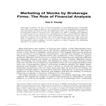 Marketing of stocks by brokerage firms role of financial analysts