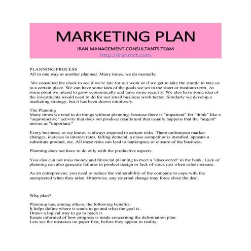 Marketing plan  برنامه بازاریابی  مارکتینگ پلن