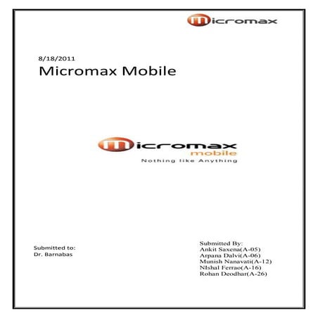 Marketing plan   micromax