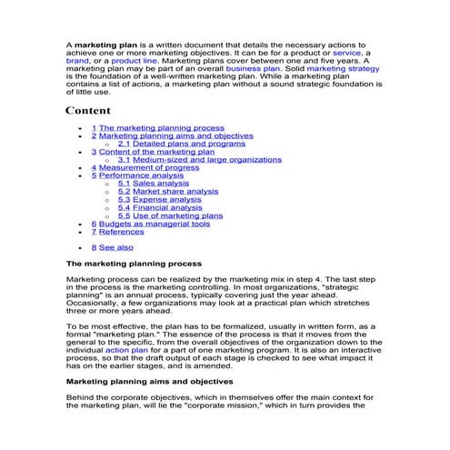 Marketing plan process