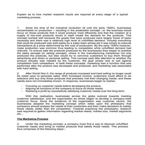 Marketing process needs market research