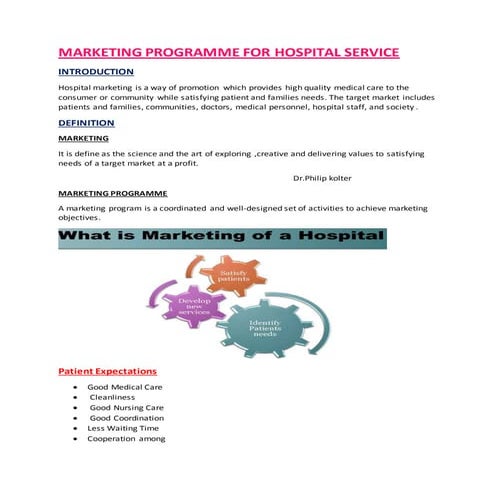 Marketing programme for hospital service
