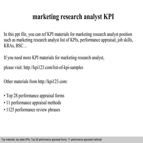 Marketing research analyst kpi