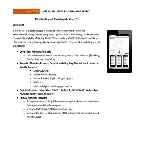 Marketing research plan project project bmgt 311_at