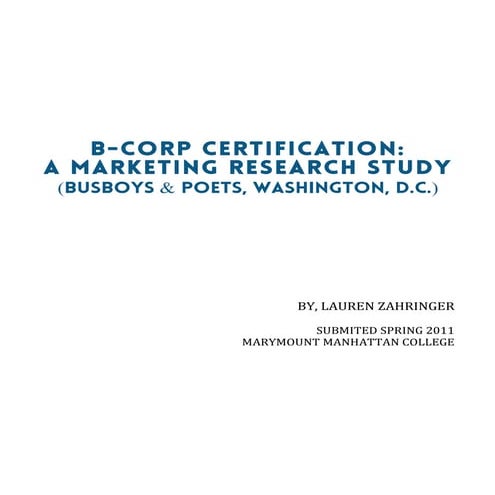 B-CORP CERTIFICATION: A Marketing Research Study