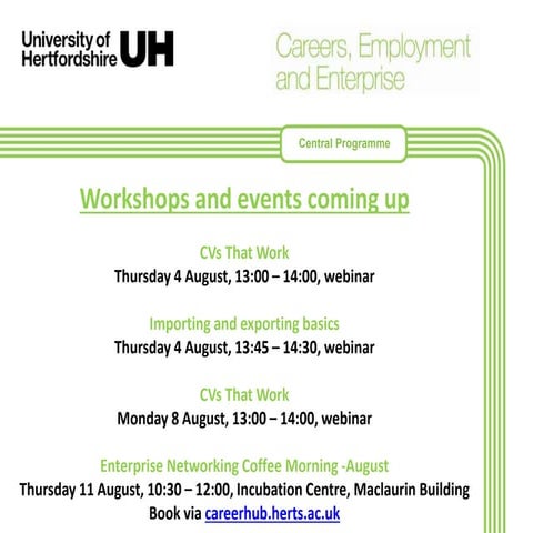 Events week commencing 1 August 2016