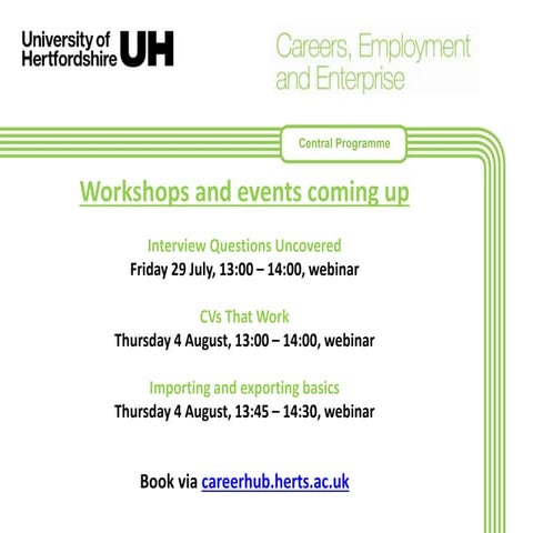 Events week commencing 25 July 2016