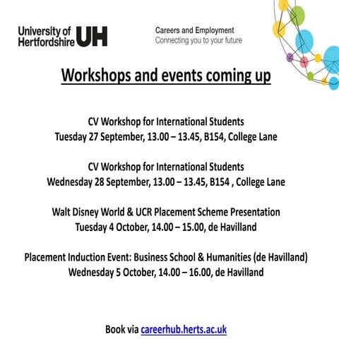 Workshops coming up week commencing 26 September 2016