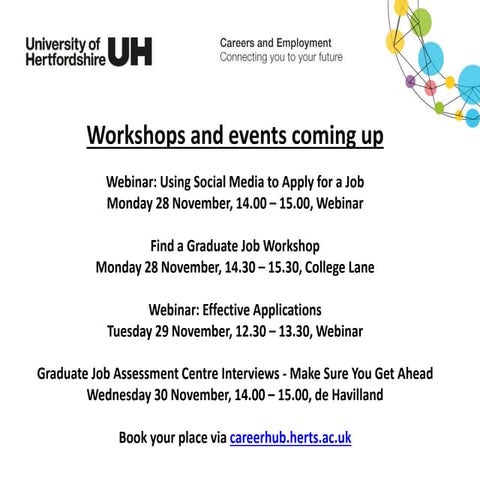 Workshops and events coming up week commencing 28 November 2016