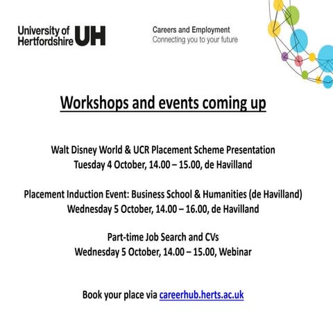 Events and workshops week commencing 3 October 2016
