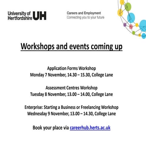 Events and workshops week commencing 7 November 2016