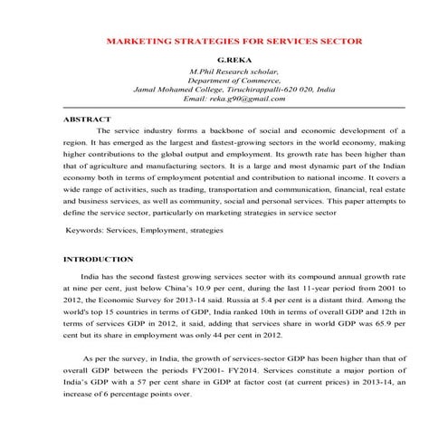 Marketing strategies for services sector  by G.Reka