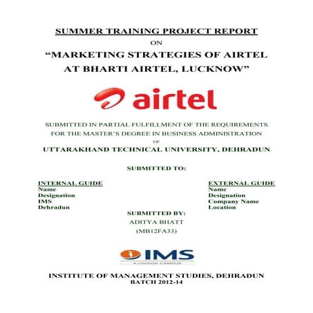 Summer Internship Report on Marketing strategies of Airtel.
