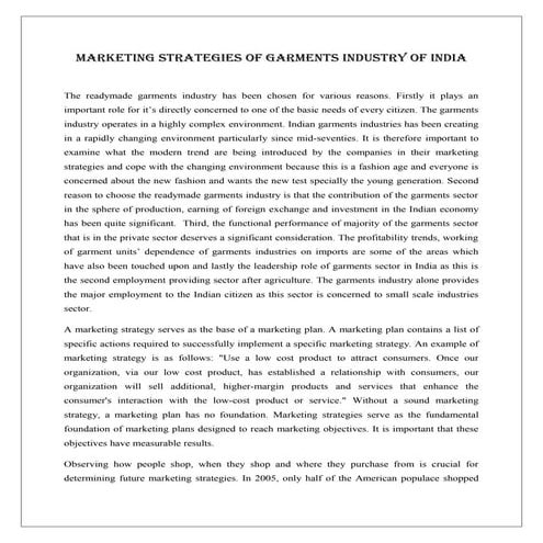 Marketing strategies of garments industry of india