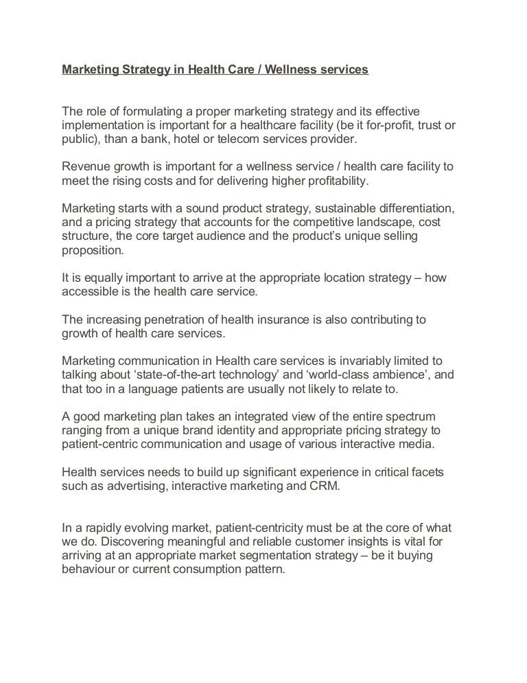 Marketing strategy health care