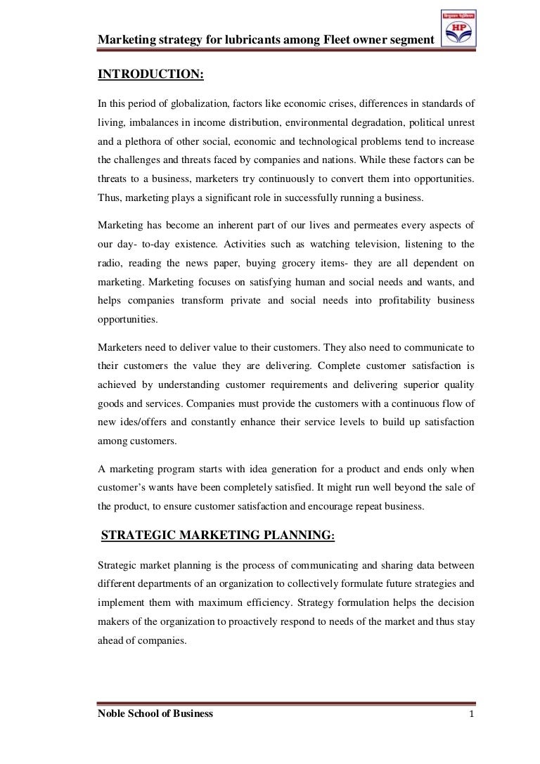 Marketing strategy for lubricants among fleet owner segment