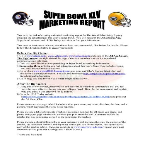 Marketing super bowl project 2011