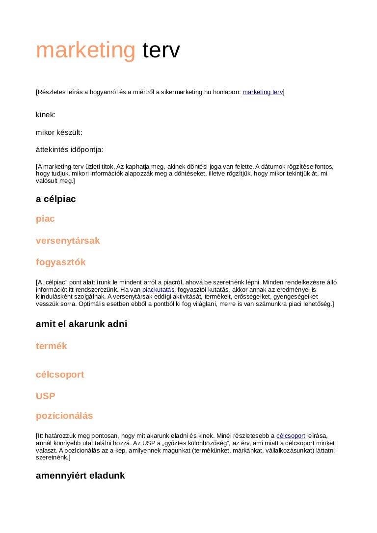 Marketing terv sablon