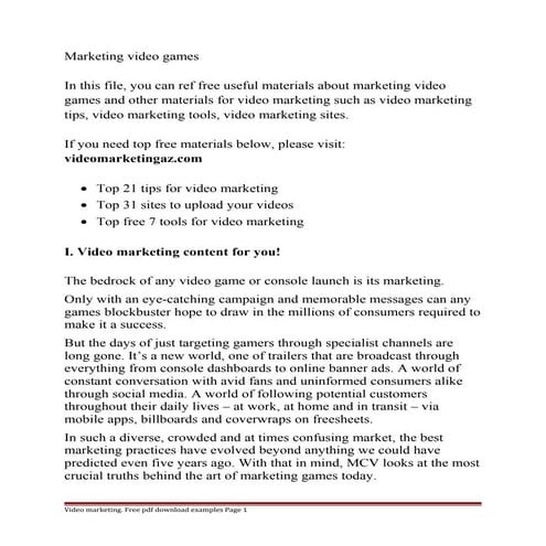 Marketing video games