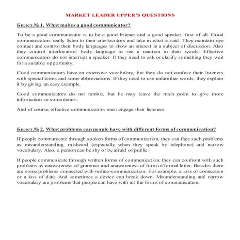 Market leader upper's questions