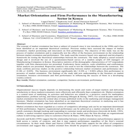 Market orientation and firm performance in the manufacturing sector in kenya
