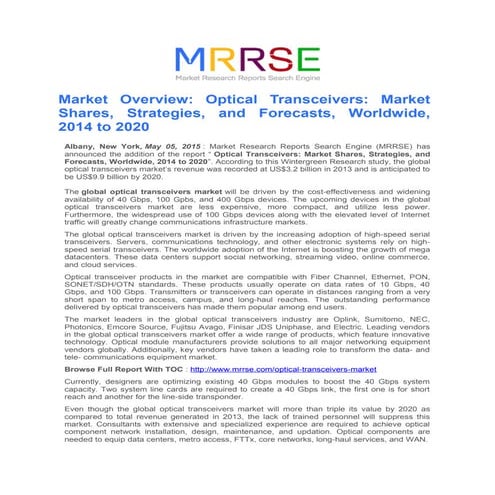 Market overview optical transceivers  market shares, strategies, and forecast...