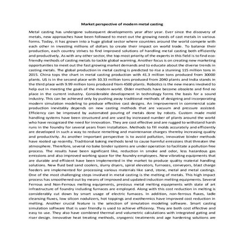 Market perspective of modern metal casting