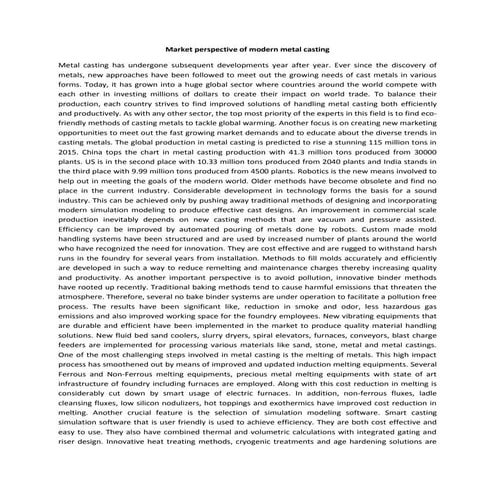 Market perspective of modern metal casting