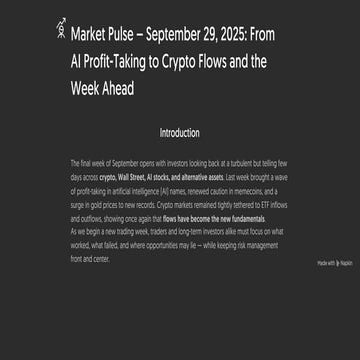 Market Pulse – September 29, 2025: From AI Profit-Taking to Crypto Flows and ...