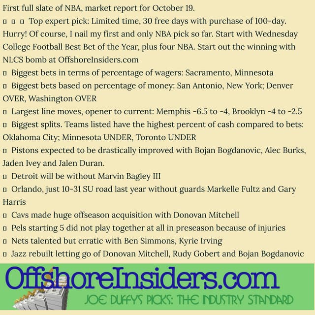NBA Betting Market Report For Oct. 19
