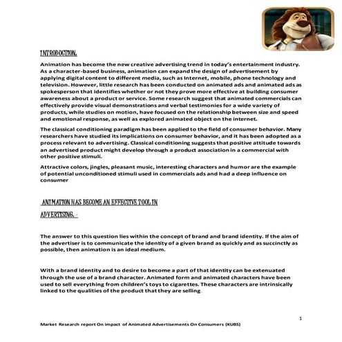 Market resarch report on impact of animated advertisements on consemers